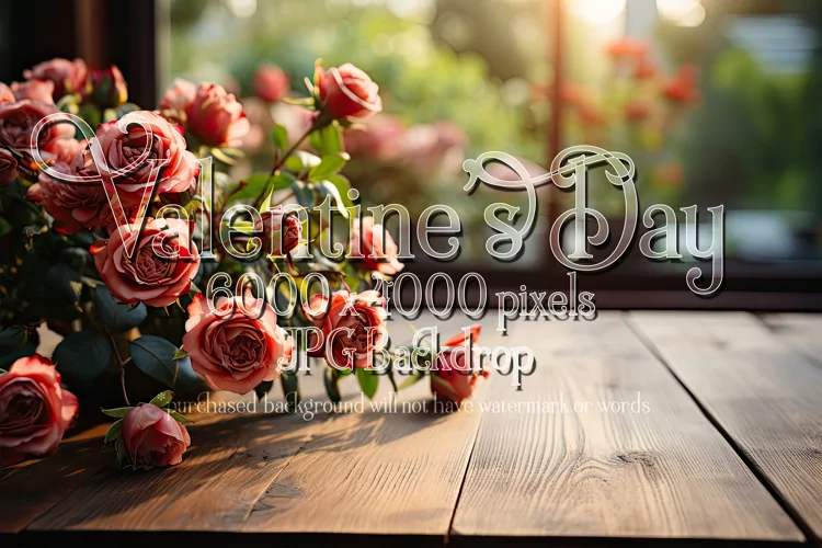 Valentine's Day Mockup, Front View, Roses, Wood Table Top 88