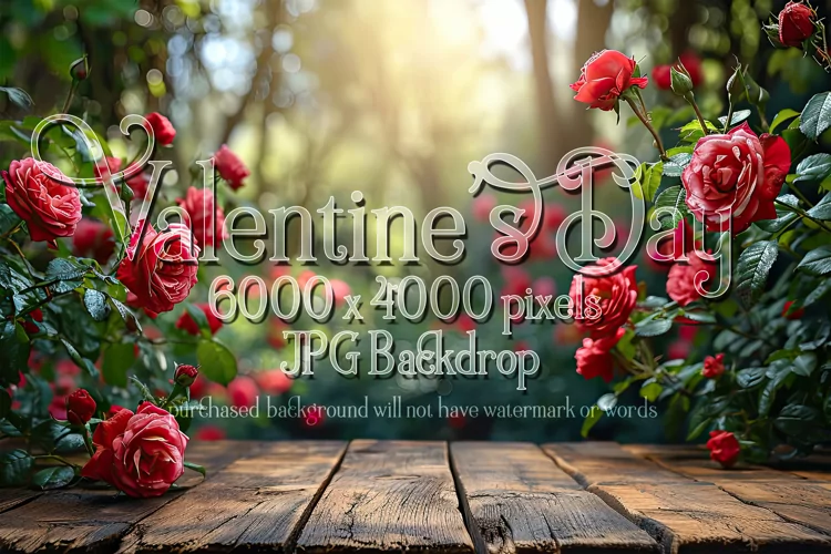 Valentine's Day Mockup, Front View, Roses, Wood Table Top 90