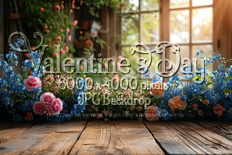 Valentine's Day Mockup, Front View, Roses, Wood Table Top 91