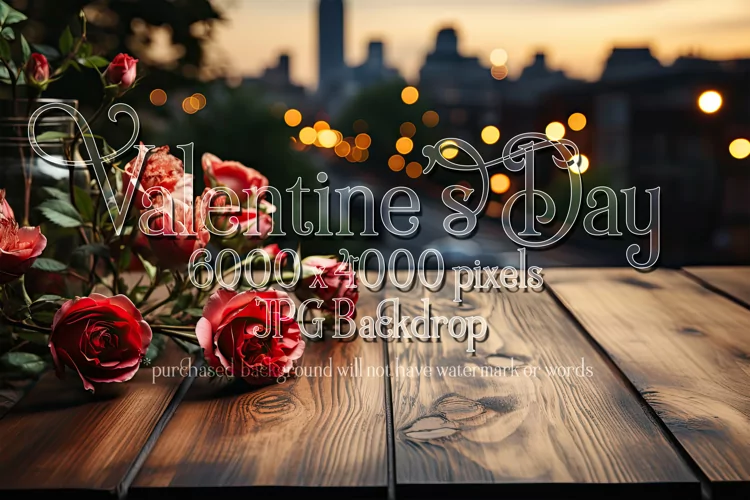 Valentine's Day Mockup, Front View, Roses, Wood Table Top 92