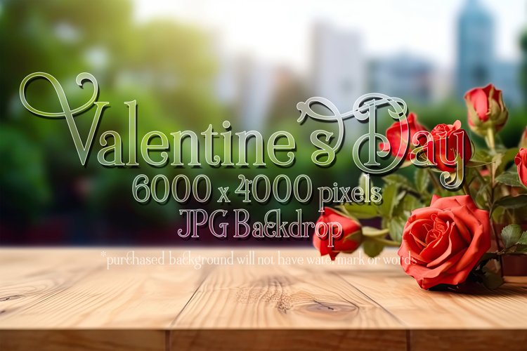 Valentine's Day Mockup, Front View, Roses, Wood Table Top 93 example image 1