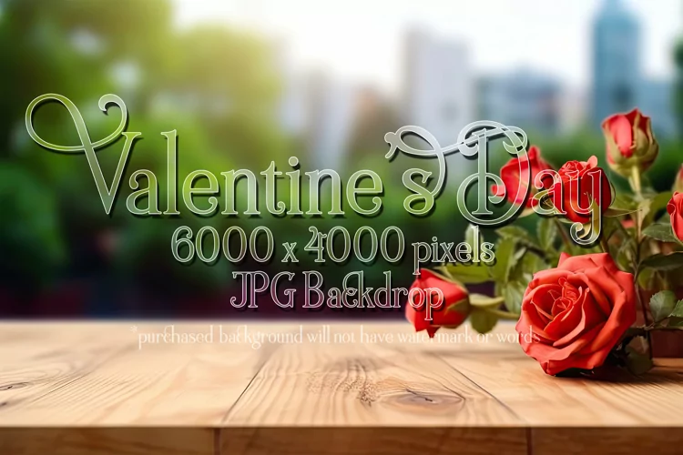 Valentine's Day Mockup, Front View, Roses, Wood Table Top 93