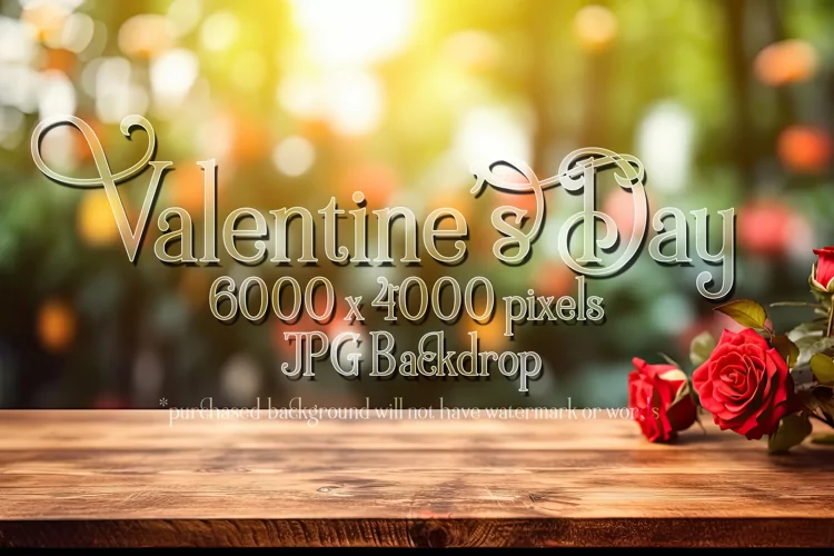 Valentine's Day Mockup, Front View, Roses, Wood Table Top 95