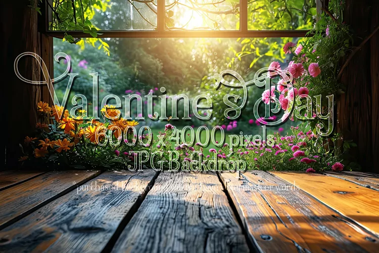 Valentine's Day Mockup, Front View, Roses, Wood Table Top 98