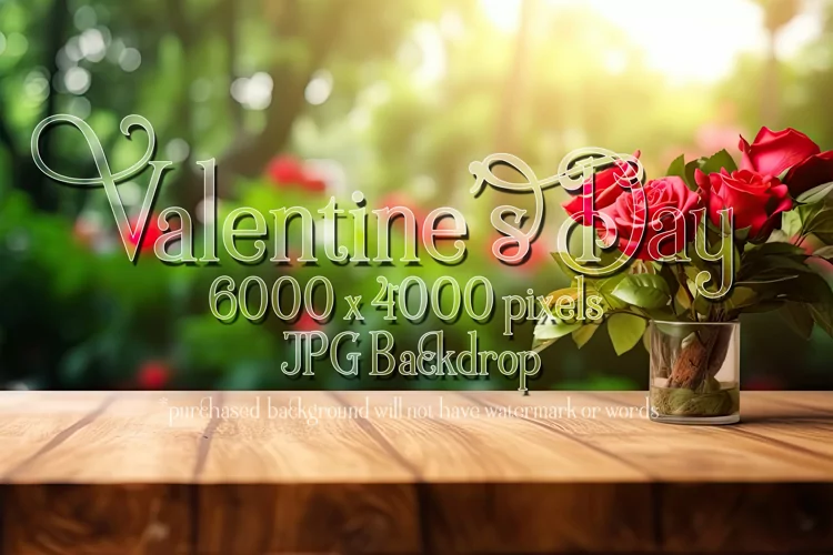 Valentine's Day Mockup, Front View, Roses, Wood Table Top 99