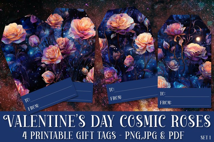 Valentines Day Cosmic Roses Gift Tags   Sheet, set 1