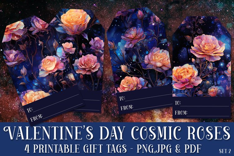 Valentines Day Cosmic Roses Gift Tags   Sheet, set 2