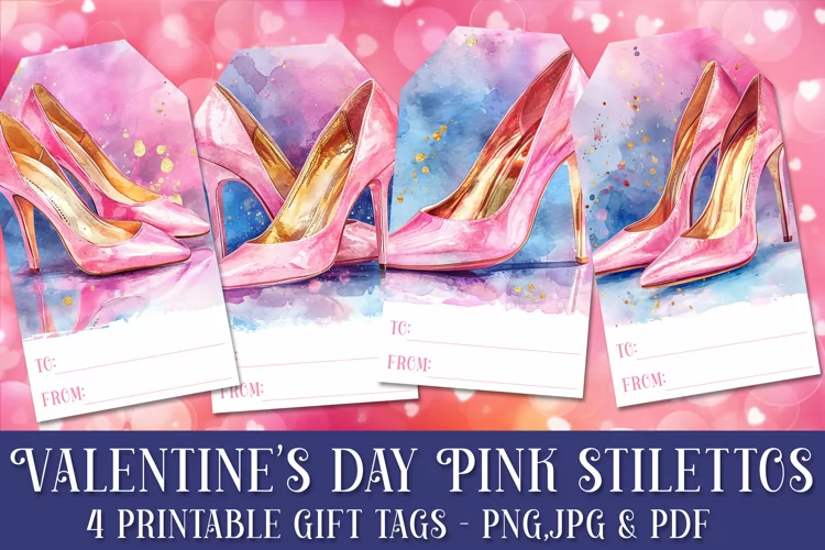 Valentine's Day Pink Stilettos Printable Gift Tags & Sheet