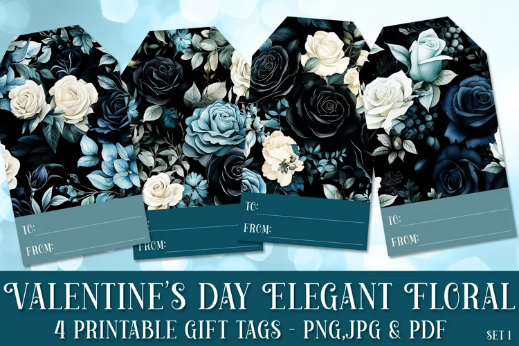 Valentine's Day Elegant Roses Printable Gift Tags & Sheet, 1