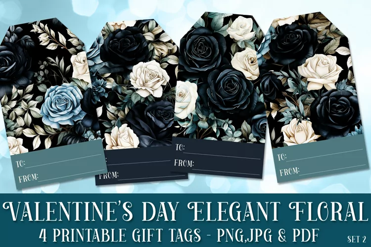 Valentine's Day Elegant Roses Printable Gift Tags & Sheet, 2