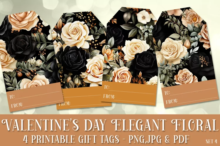 Valentine's Day Elegant Roses Printable Gift Tags & Sheet, 4