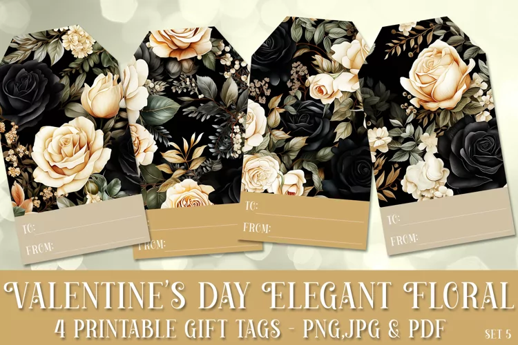Valentine's Day Elegant Roses Printable Gift Tags & Sheet, 5