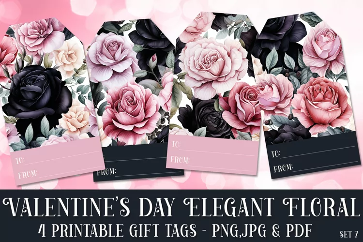 Valentine's Day Elegant Roses Printable Gift Tags & Sheet, 7