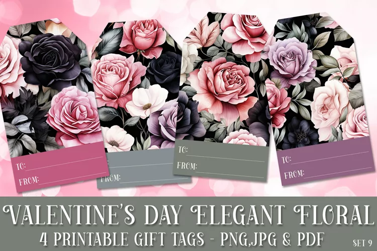 Valentine's Day Elegant Roses Printable Gift Tags & Sheet, 9