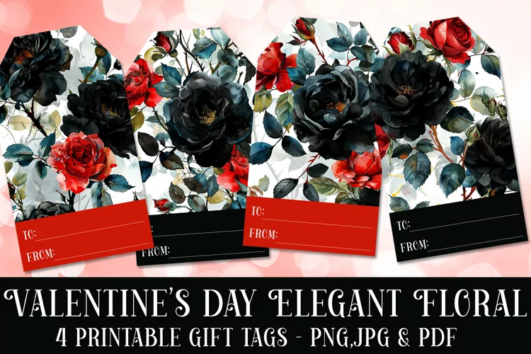 Valentine's Day Elegant Roses Printable Gift Tags & Sheet 10
