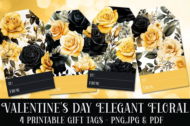 Valentine's Day Elegant Roses Printable Gift Tags & Sheet 11