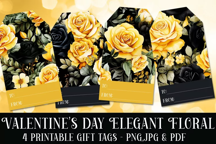 Valentine's Day Elegant Roses Printable Gift Tags & Sheet 12