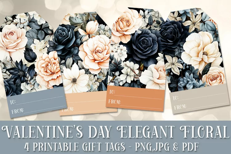 Valentine's Day Elegant Roses Printable Gift Tags & Sheet 13