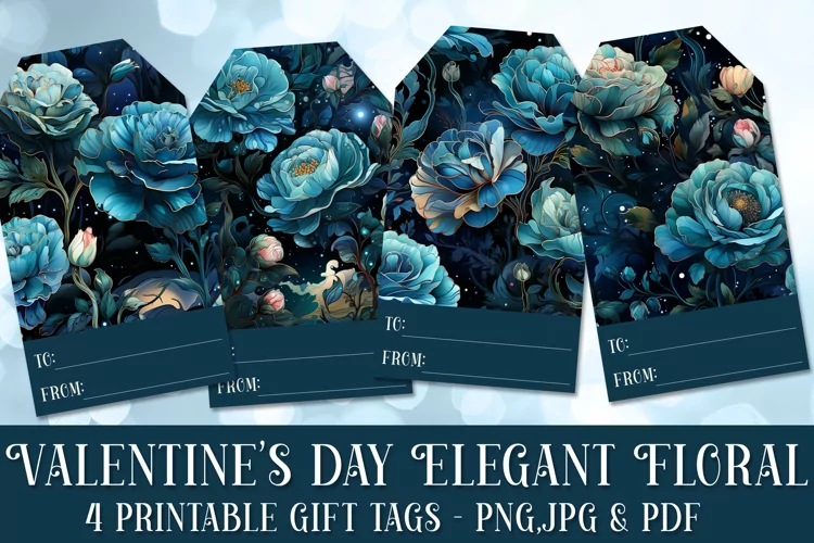 Valentine's Day Elegant Roses Printable Gift Tags & Sheet 14