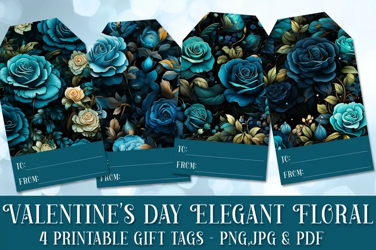 Valentine's Day Elegant Roses Printable Gift Tags & Sheet 15