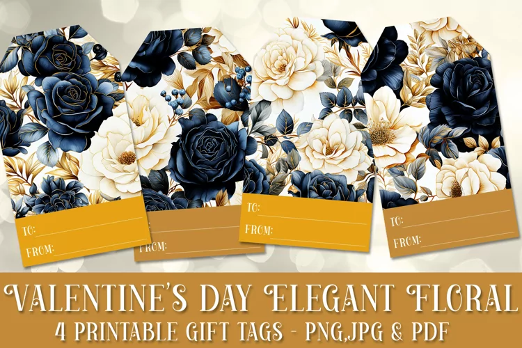 Valentine's Day Elegant Roses Printable Gift Tags & Sheet 16