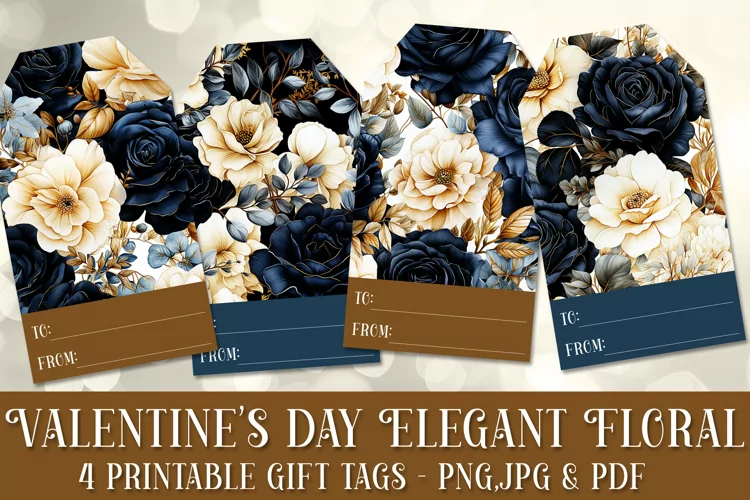 Valentine's Day Elegant Roses Printable Gift Tags & Sheet 17