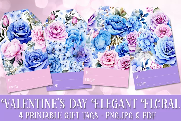 Valentine's Day Elegant Roses Printable Gift Tags & Sheet 19
