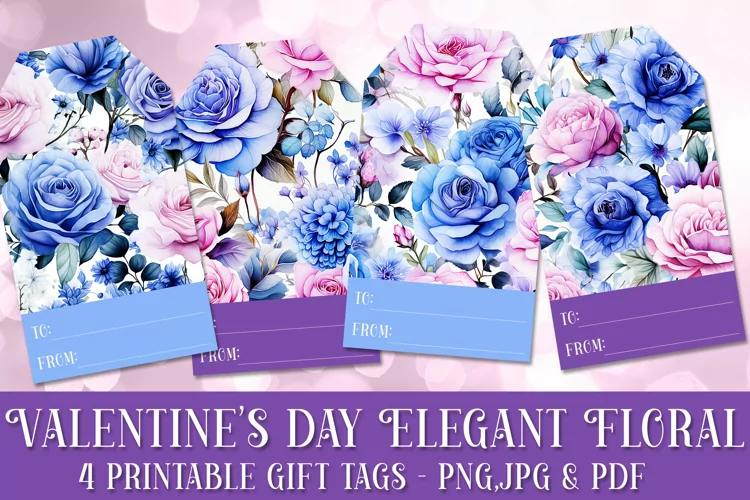 Valentine's Day Elegant Roses Printable Gift Tags & Sheet 20