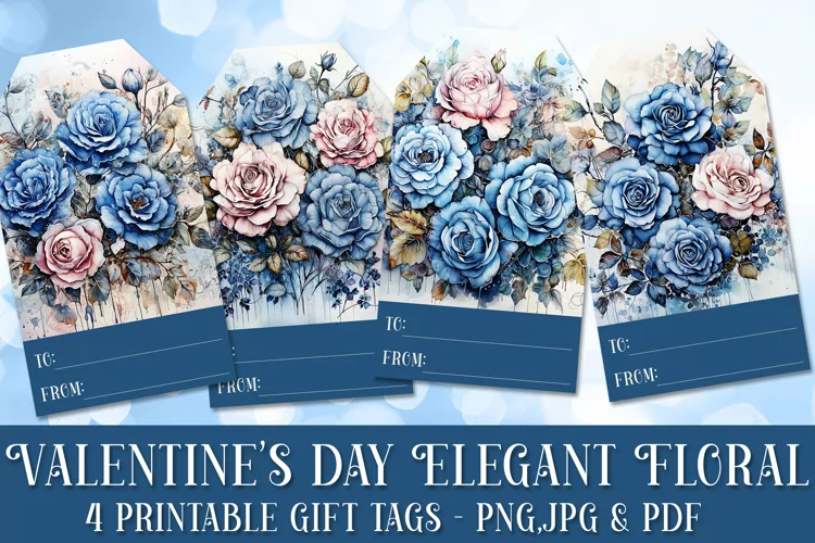 Valentine's Day Elegant Roses Printable Gift Tags & Sheet 22