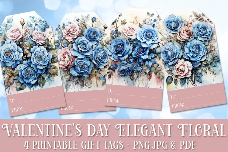 Valentine's Day Elegant Roses Printable Gift Tags & Sheet 23