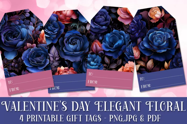 Valentine's Day Elegant Roses Printable Gift Tags & Sheet 24