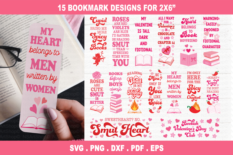 Valentines Day Spicy Bookmark SVG Bundle, Smut bookmark png