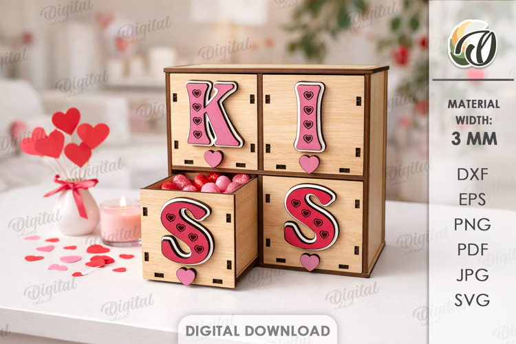 Valentines Day Box With Drawers Laser Cut.Candy Box SVG