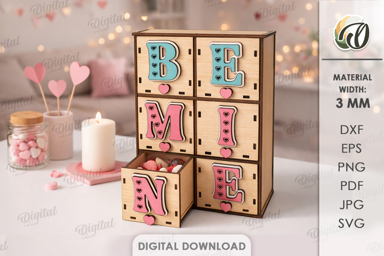 Valentines Day Box With Drawers Laser Cut.Candy Box SVG