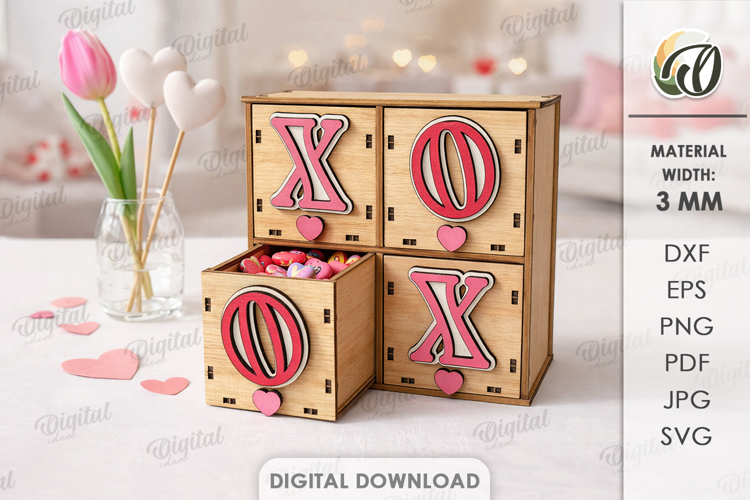 Valentines Day Box With Drawers Laser Cut.Candy Box SVG