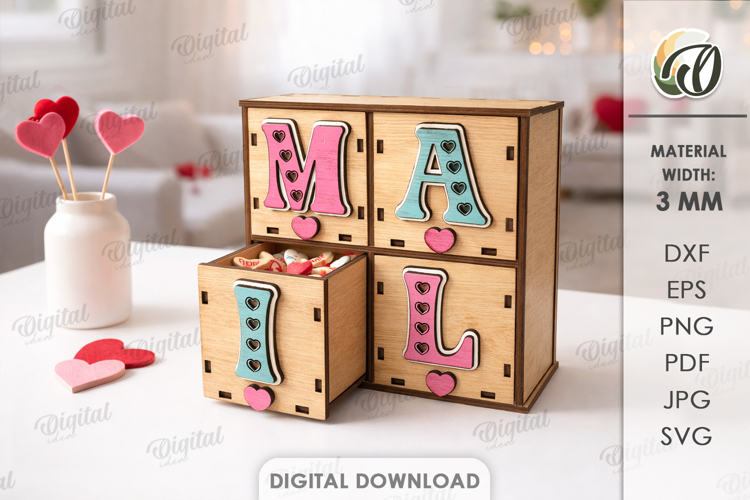 Valentines Day Box With Drawers Laser Cut.Candy Box SVG