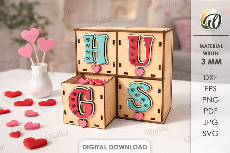 Valentines Day Box With Drawers Laser Cut.Candy Box SVG