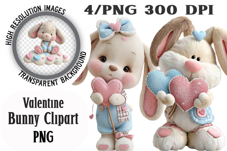 Valentines Day Bunny Clipart PNG