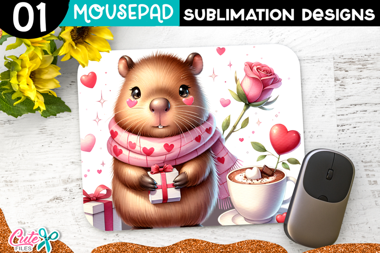 Valentines Day Capybara | Mouse pad Sublimation Design