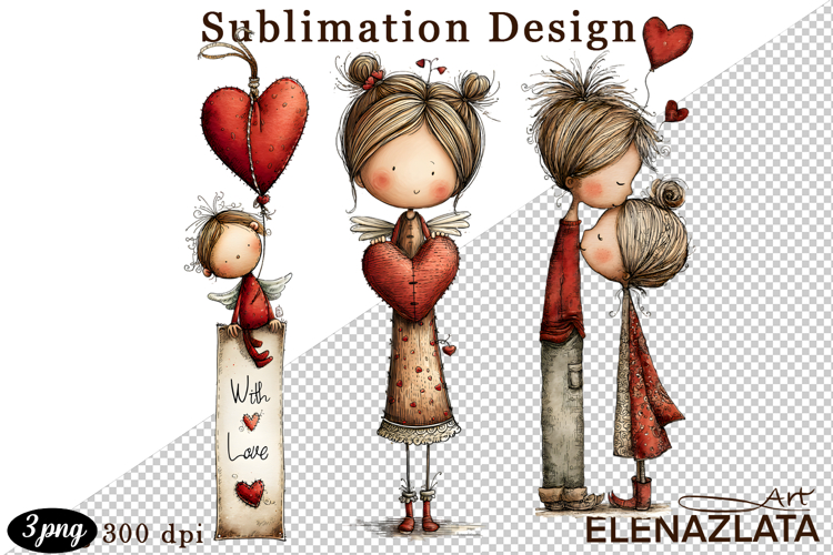 Valentines Heart and angel Clipart. Love png