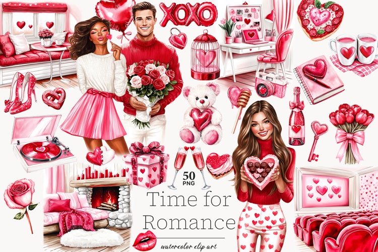 Valentines Day Clipart Set | Romantic Couple PNGs Graphics