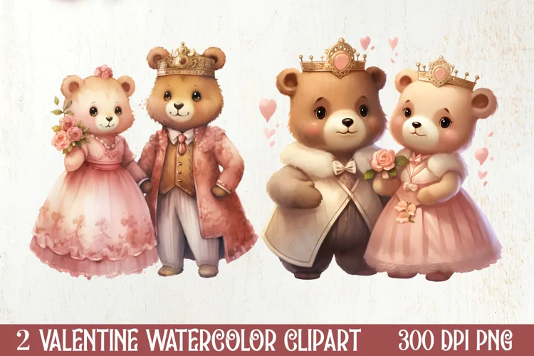 Cute Bear Love Couple Valentine Clipart, Valentines Clipart