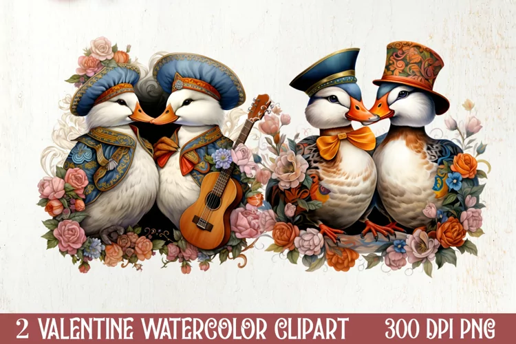 Valentines Day Mandarin Duck Couple, Christmas Clipart