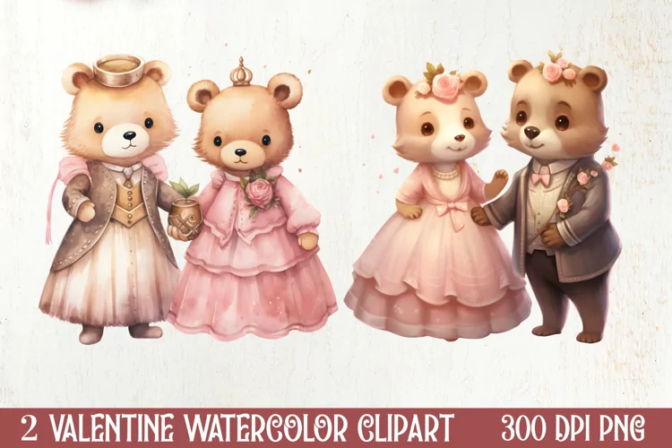 Cute Bear Love Couple Valentine Clipart, Valentines Clipart