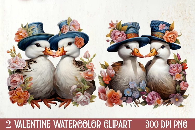 Valentines Day Mandarin Duck Couple, Christmas Clipart