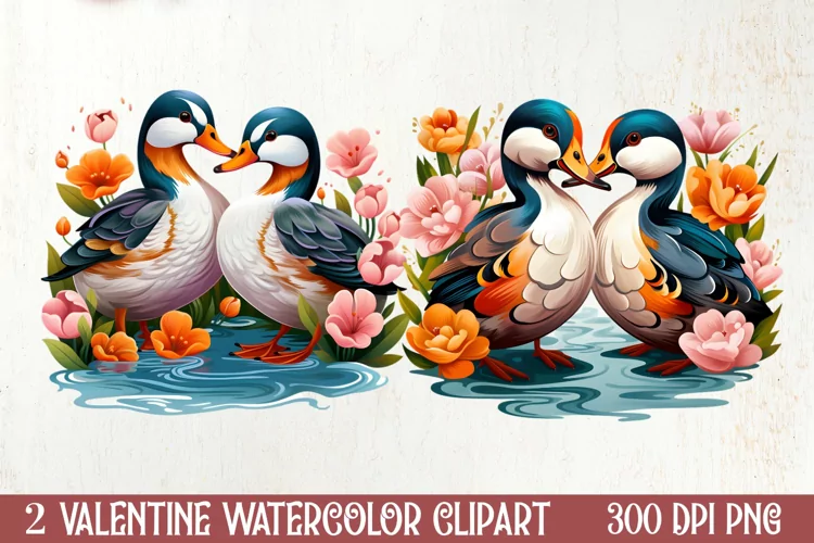 Valentines Day Mandarin Duck Couple, Christmas Clipart