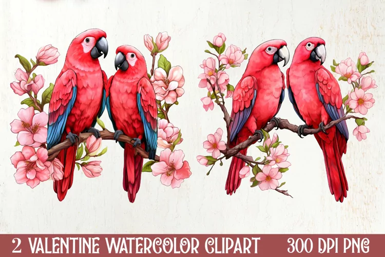 Valentines Day Parrot Couple Clipart, Valentines PNG