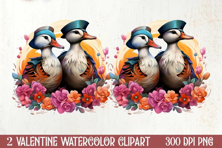 Valentines Day Mandarin Duck Couple, Christmas Clipart