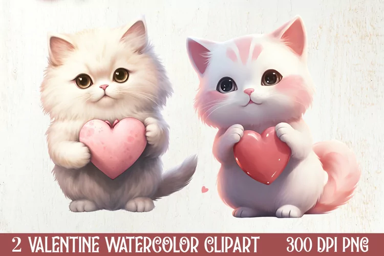 Cute Cat Holding Heart Valentine Clipart, Valentines Clipart