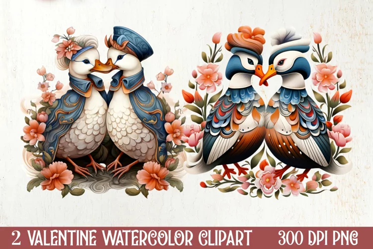 Valentines Day Mandarin Duck Couple, Christmas Clipart
